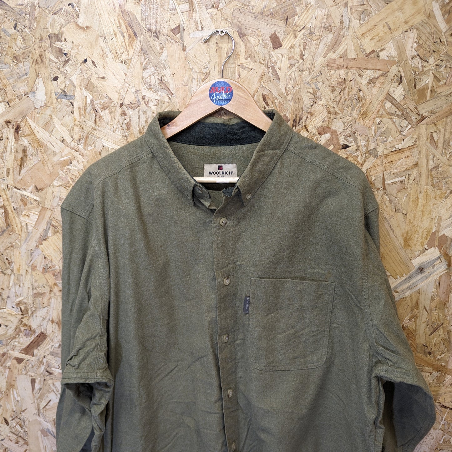 Woolrich Olive Green Heavy Duty Brushed Cotton Shirt Jacket Pocket XL - 2XL