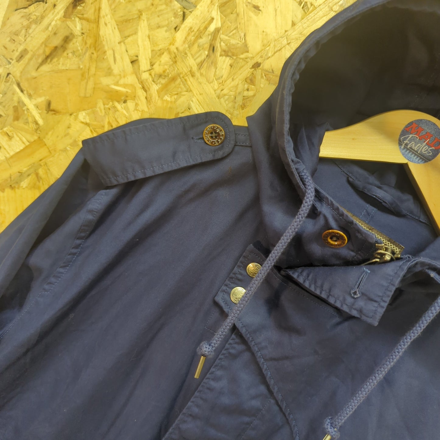 Pretty Green Cartwright Parka Cotton Blue Hooded Buttons Canvas Mens Large